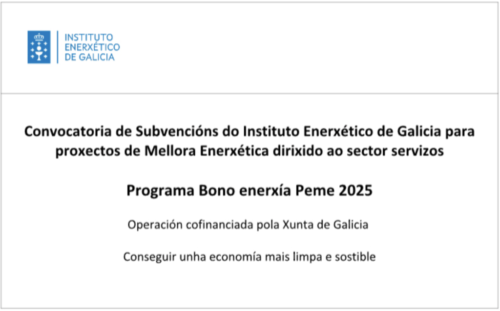 Cartel oficial del Programa Bono enerxía Peme 2025 del INEGA para Apartamentos Río Sil.