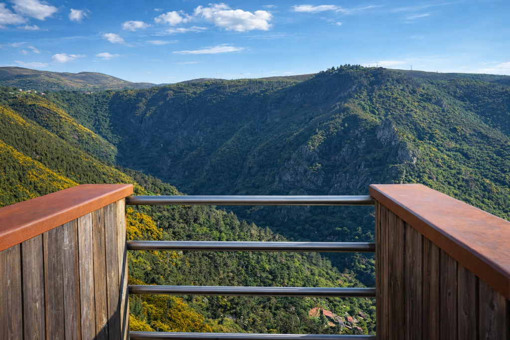 Panorámica del río Sil y el Miño labrados entre laderas desde el Mirador de Pena do Conde, Sober.