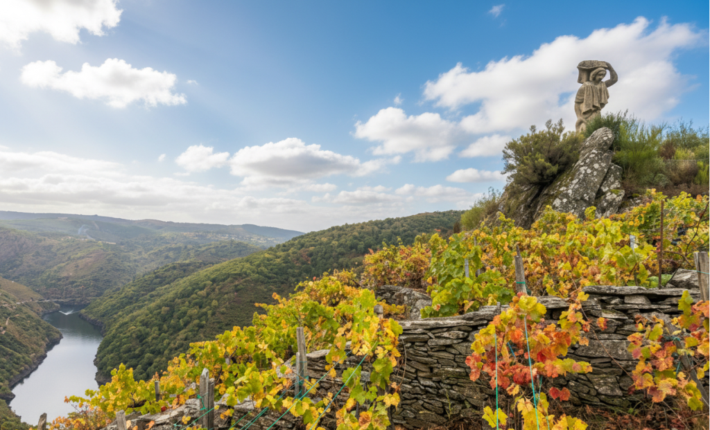 Espectaculares vistas del Cañón del Sil rodeado de viñedos centenarios desde el Mirador de Soutochao, Sober.