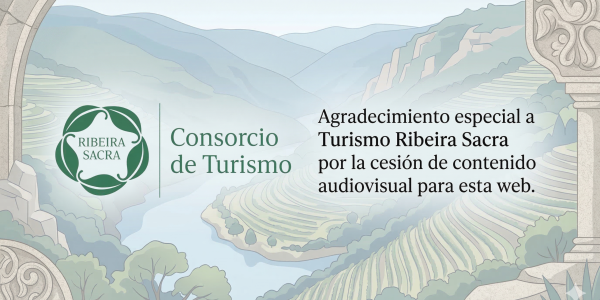 Logotipo del Consorcio de Turismo Ribeira Sacra con texto de agradecimiento por la cesión de material audiovisual para Apartamentos Río Sil.